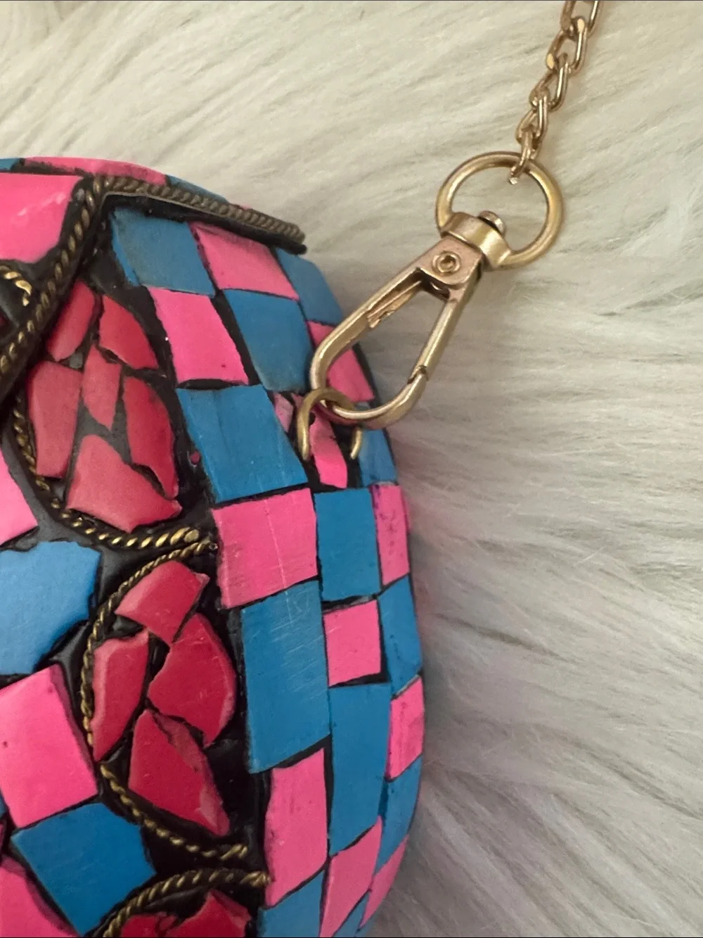 RAMLA Handcrafted Pink & Blue Mosaic Clutch Crossbody Bag